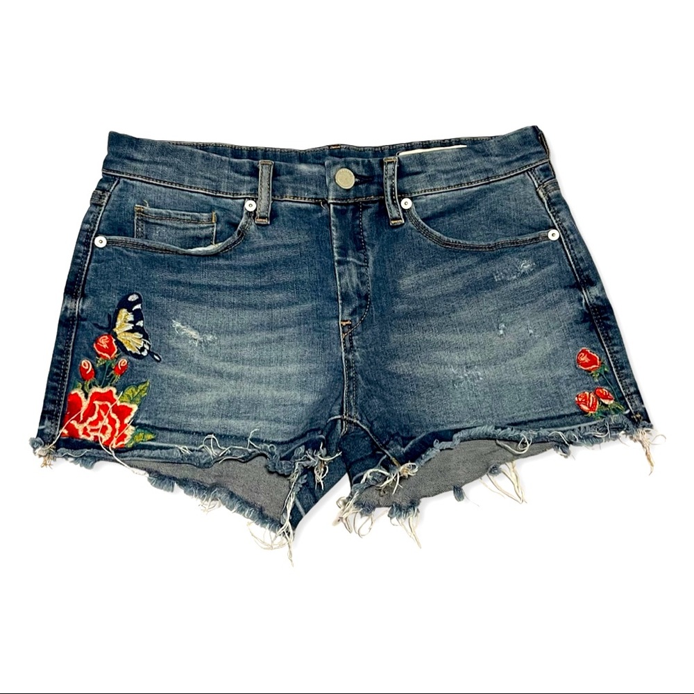 Blank NYC Distressed Denim Embroidered Butterfly Floral Hiker Shorts  27